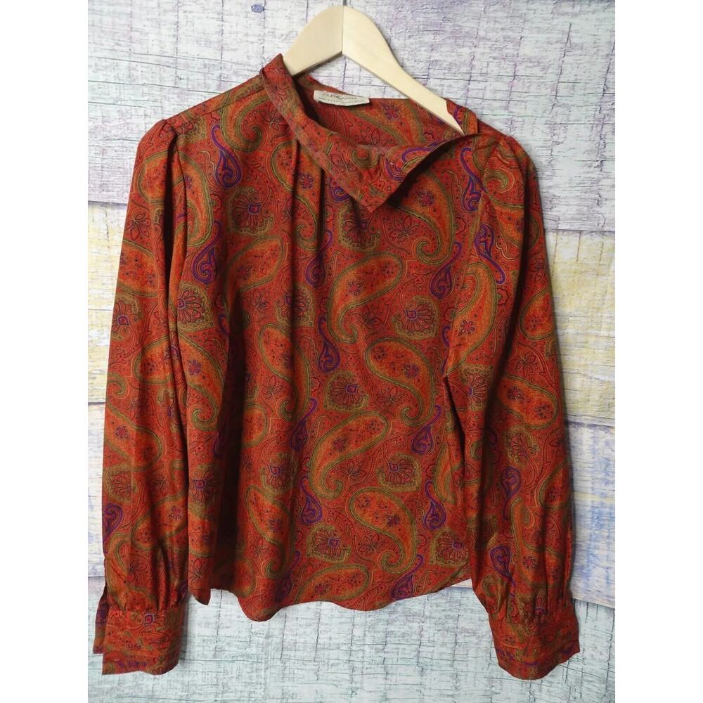 Vintage 70's Adelaar Shirt ,Red/Orange w/Pattern Womens 14, Made in the USA